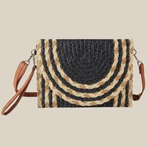 Gold Thread Stitched Envelope Crossbody Bag - Black
